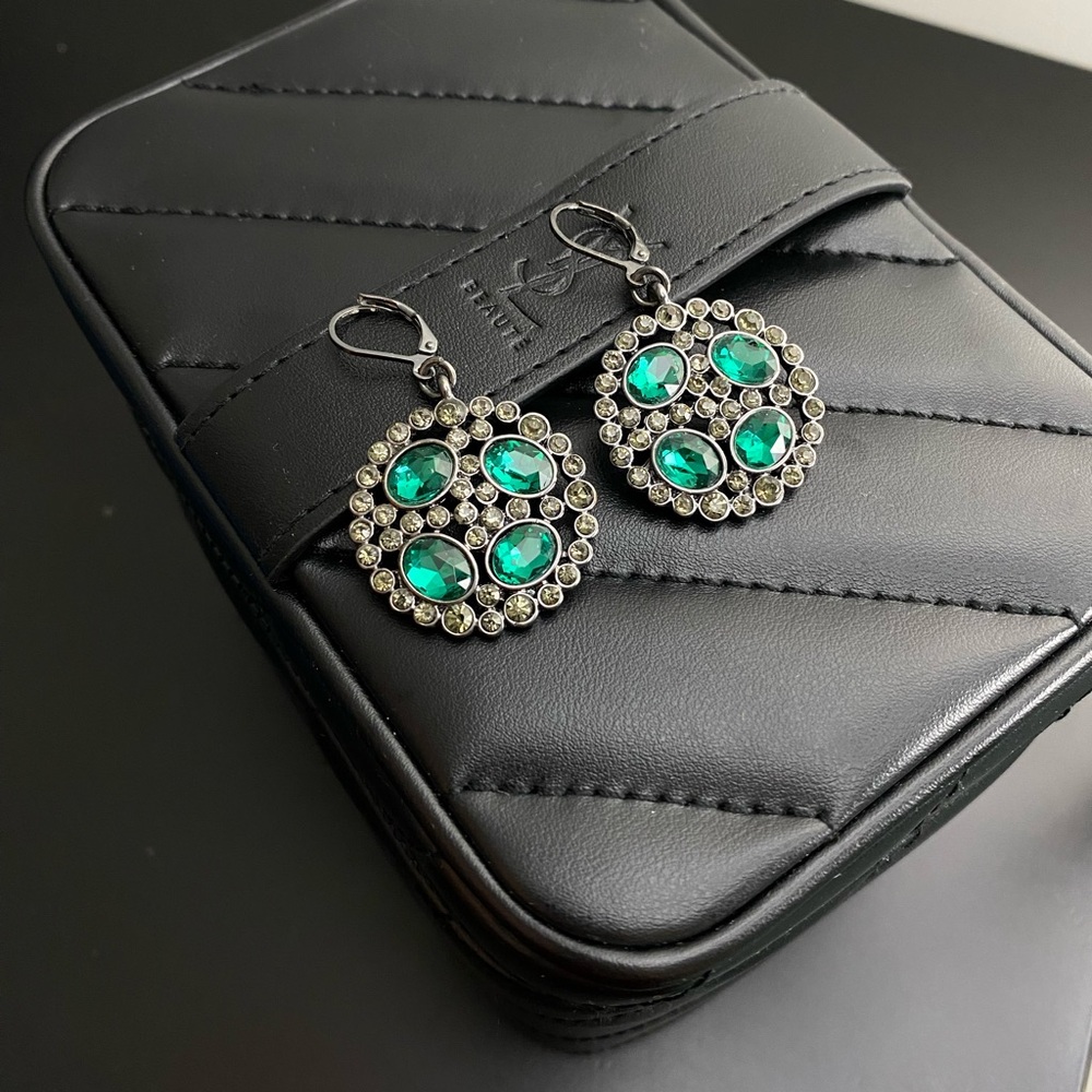 Elegant Green and Silver Drop Earrings